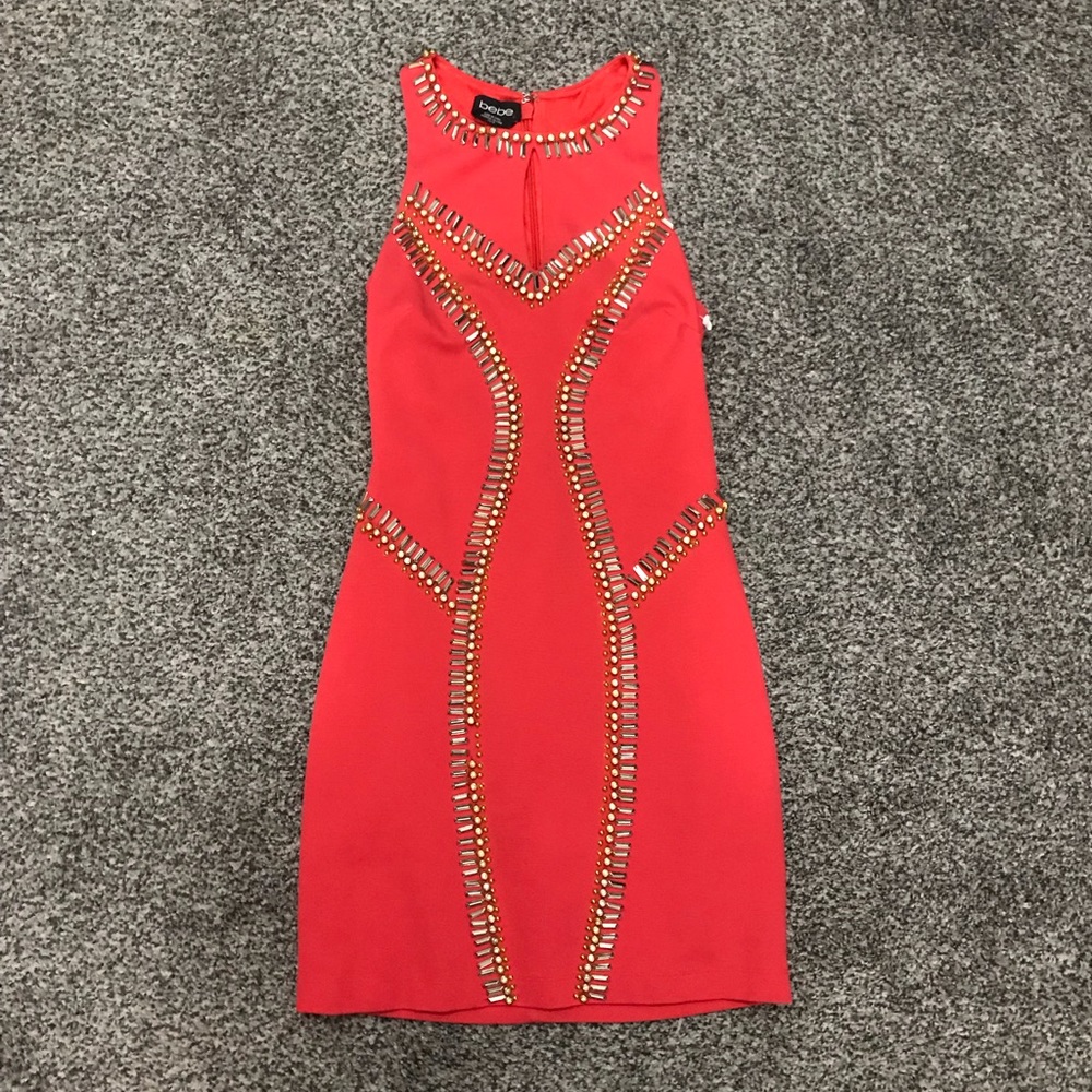 SOLD - Bebe - Coral Keyhole Cocktail Dress  🌺🥂🗝 - Picture 2 of 8